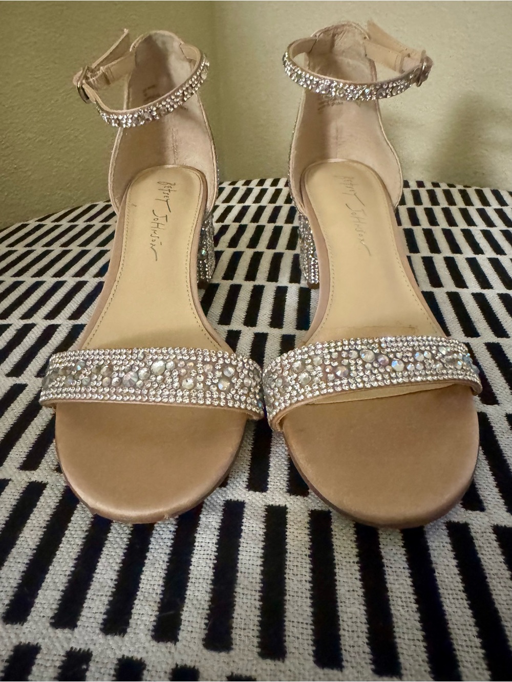 BetseyJohnson Mari Nude and Crystal Ankle-Strap Heels